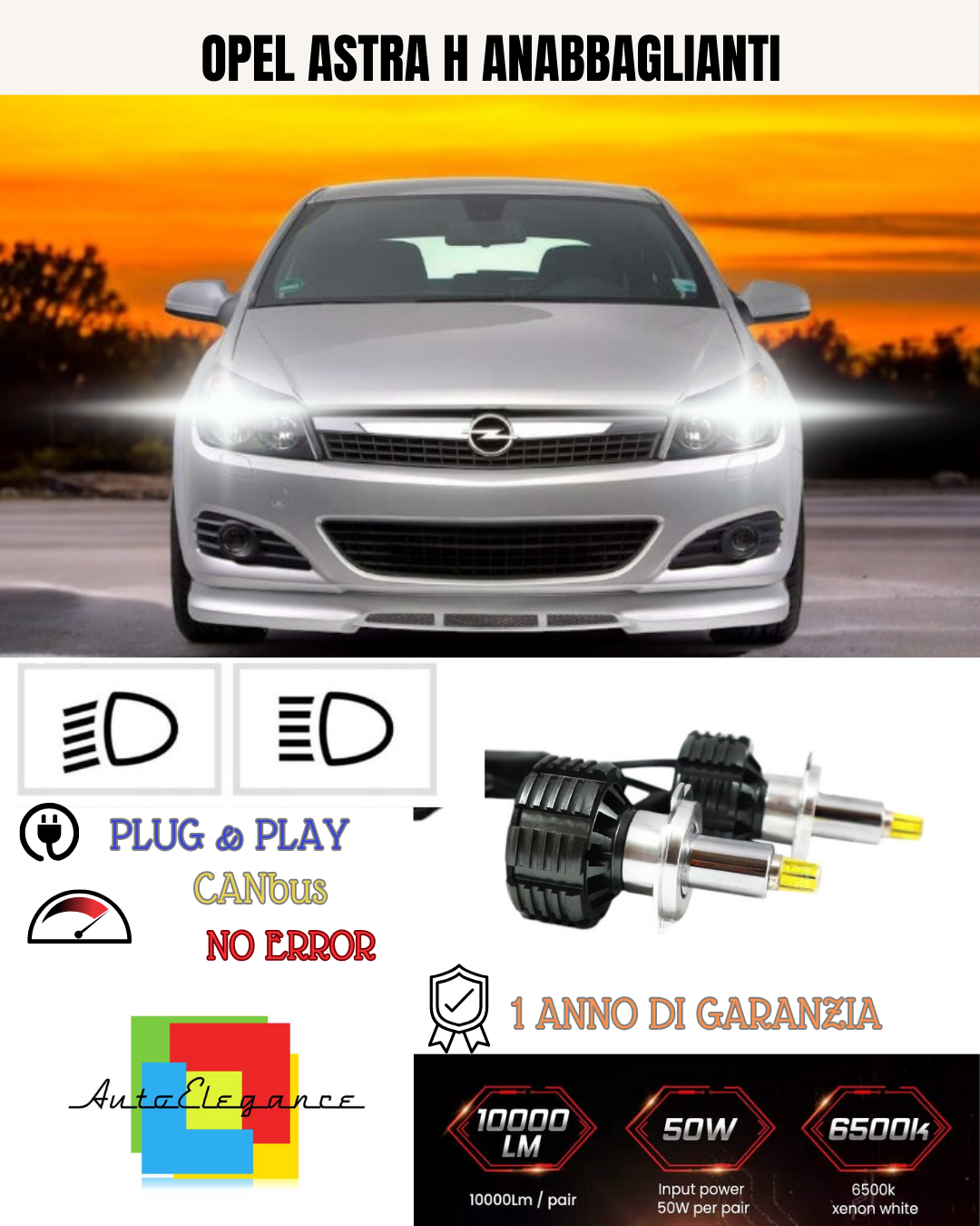 💕 KIT LED H7 PER OPEL ASTRA H BIANCO 9600 LUMEN 6000K ANABBAGLIANTI 💕