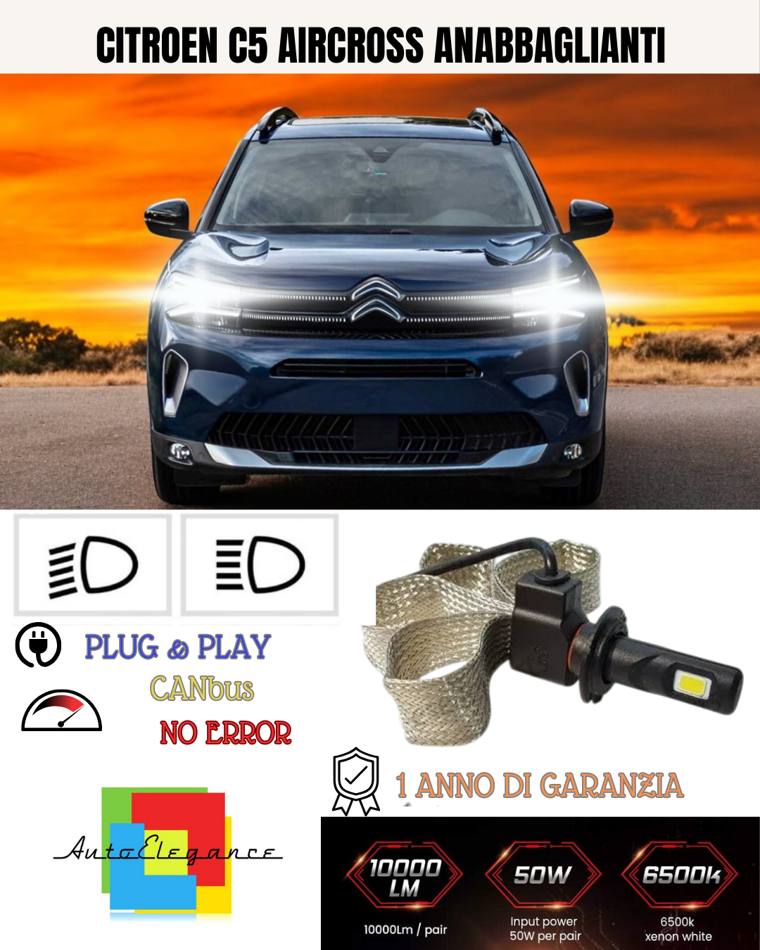💕 KIT LED H7 PER CITROEN C5 AIRCROSS BIANCO 6000K ANABBAGLIANTI 💕