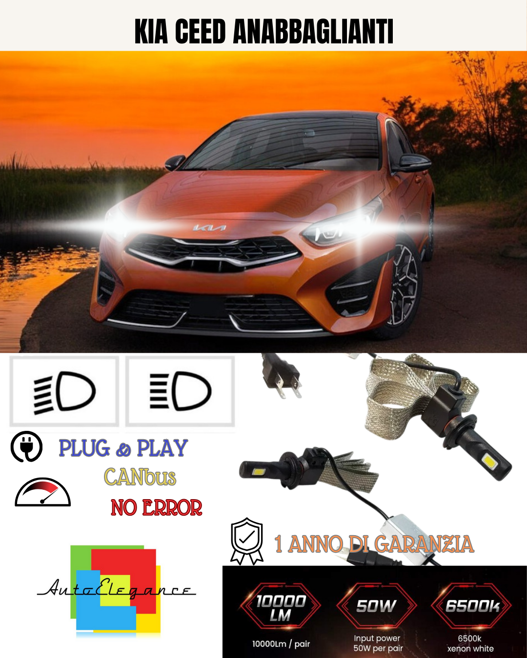 💕 KIT LED H7 PER KIA CEED BIANCO 6000K ANABBAGLIANTI 💕