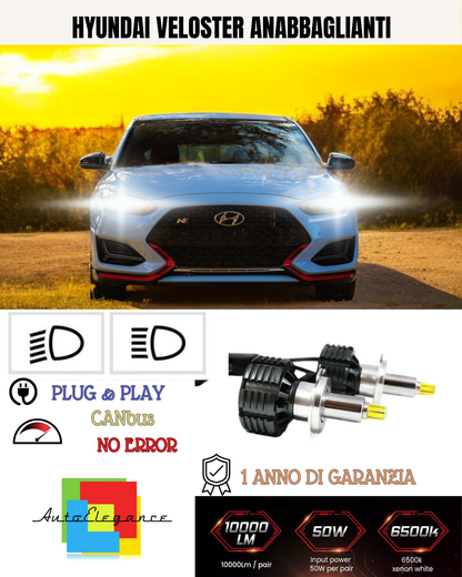 💕 KIT LED H7 PER HYUNDAI VELOSTER BIANCO 9600 LUMEN 6000K ANABBAGLIANTI 💕