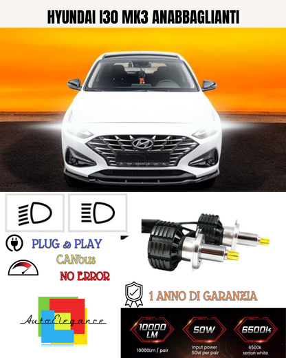 💕 KIT LED H7 PER HYUNDAI I30 MK3 BIANCO 9600 LUMEN 6000K ANABBAGLIANTI 💕