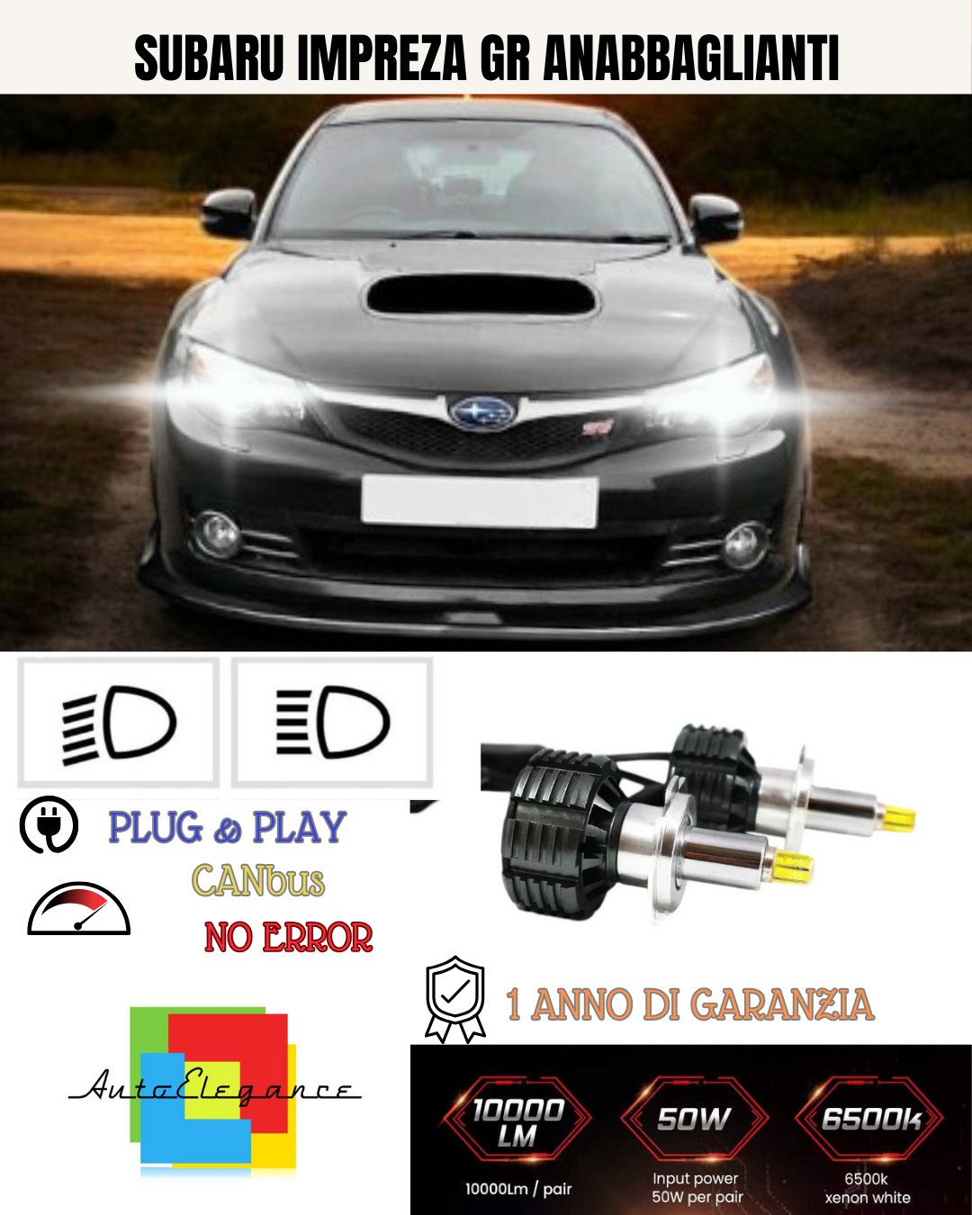 💕 KIT LED H7 PER SUBARU IMPREZA GR BIANCO 9600 LUMEN 6000K ANABBAGLIANTI 💕