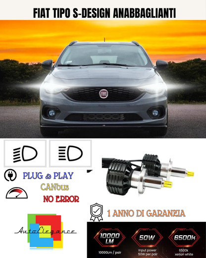 💕 KIT LED H7 PER FIAT TIPO S-DESIGN BIANCO 9600 LUMEN 6000K ANABBAGLIANTI 💕