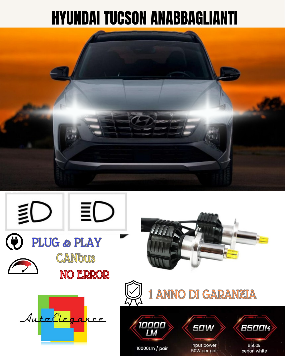 💕 KIT LED H7 PER HYUNDAI TUCSON BIANCO 9600 LUMEN 6000K ANABBAGLIANTI 💕