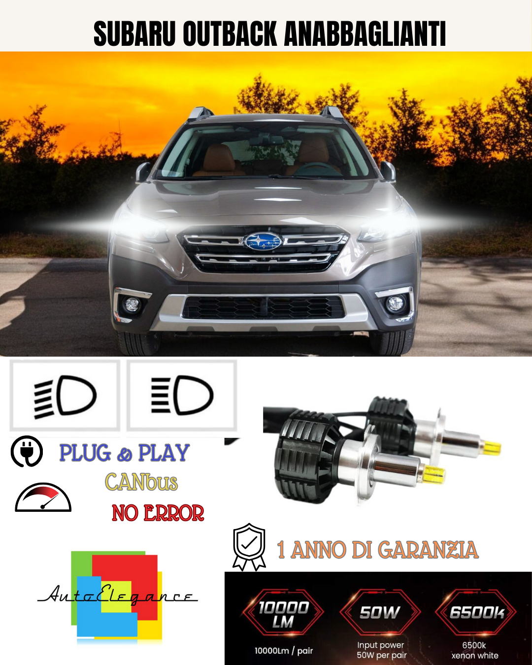 💕 KIT LED H7 PER SUBARU OUTBACK BIANCO 9600 LUMEN 6000K ANABBAGLIANTI 💕