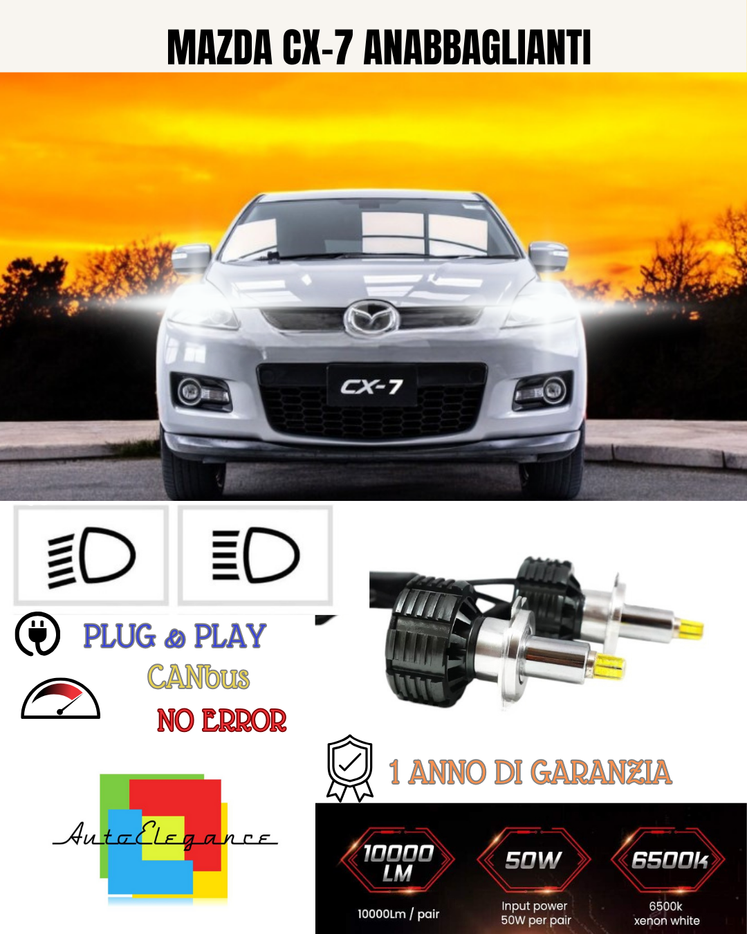 💕 KIT LED H7 PER MAZDA CX-7 BIANCO 9600 LUMEN 6000K ANABBAGLIANTI 💕