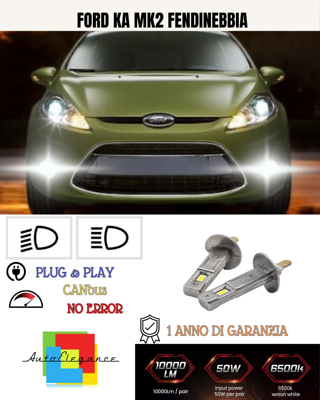 💕 KIT LED H1 FENDINEBBIA FORD KA MK2 6000K BIANCO 6000 LUMEN 💕