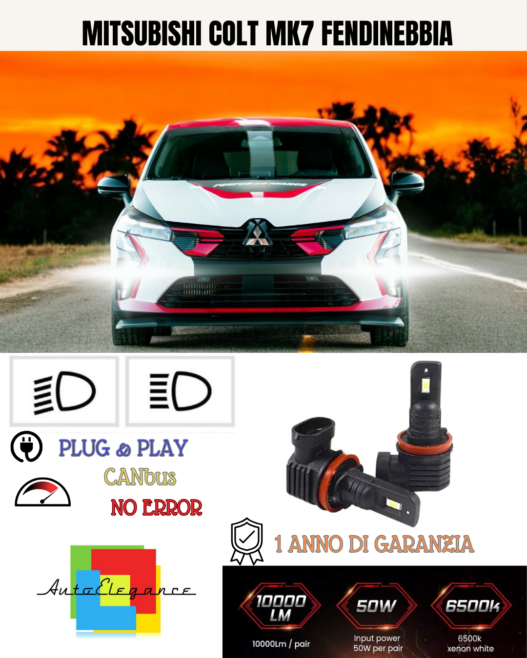 💕 KIT LED H11 MITSUBISHI COLT MK7 FENDINEBBIA 6000K BIANCO 6000 LUMEN 💕