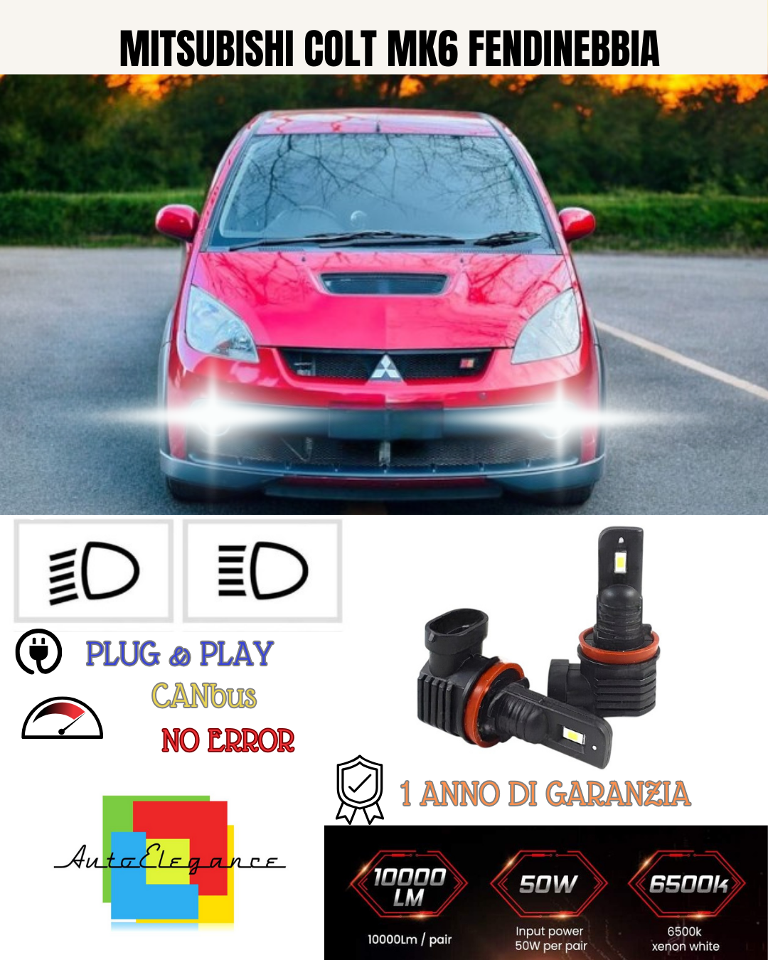 💕 KIT LED H11 MITSUBISHI COLT MK6 FENDINEBBIA 6000K BIANCO 6000 LUMEN 💕