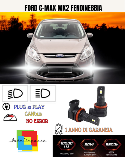 💕 KIT LED H8 FORD C-MAX MK2 FENDINEBBIA 6000K BIANCO 6000 LUMEN 💕