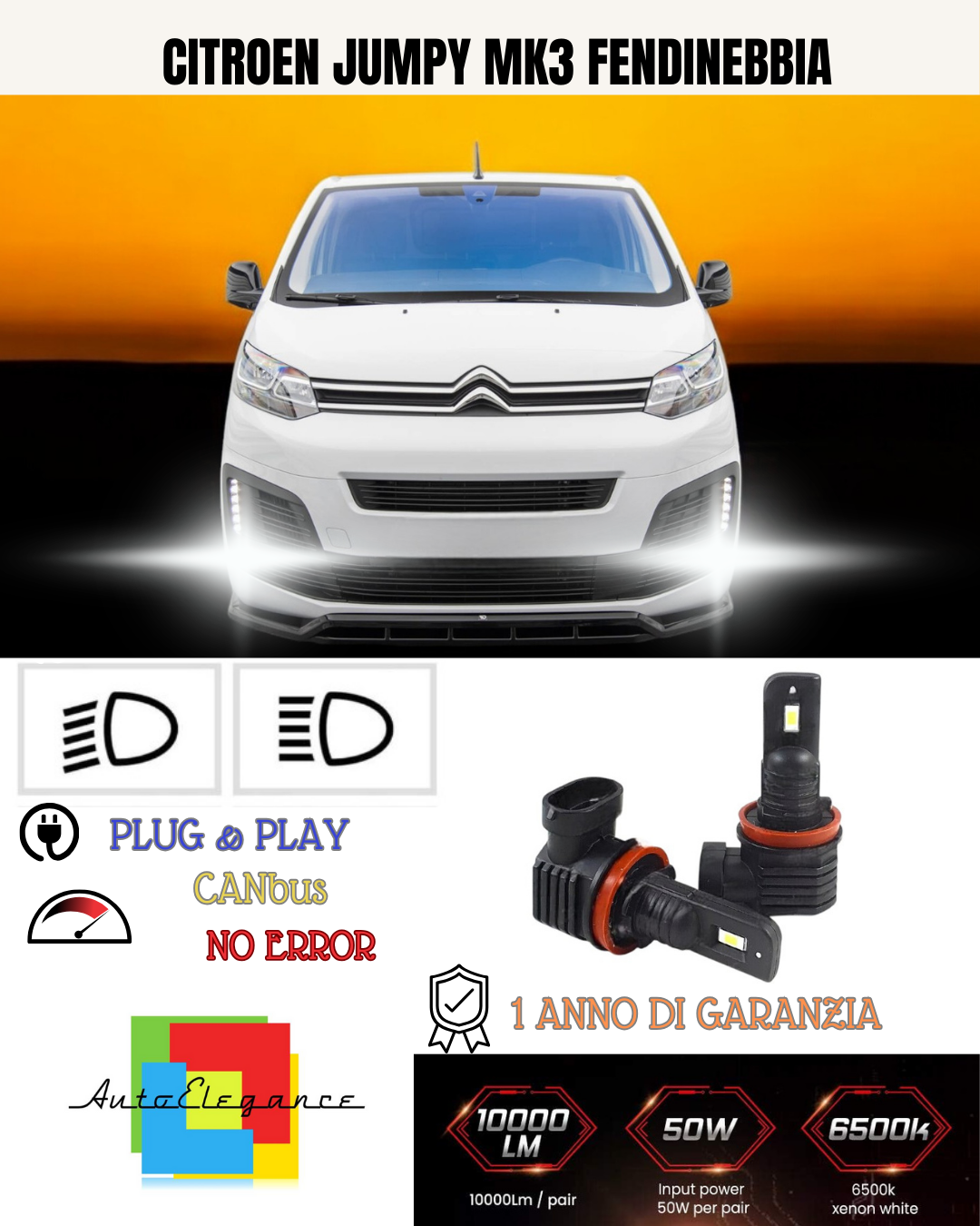 💕 KIT LED H11 CITROEN JUMPY MK3 FENDINEBBIA 6000K BIANCO 6000 LUMEN 💕