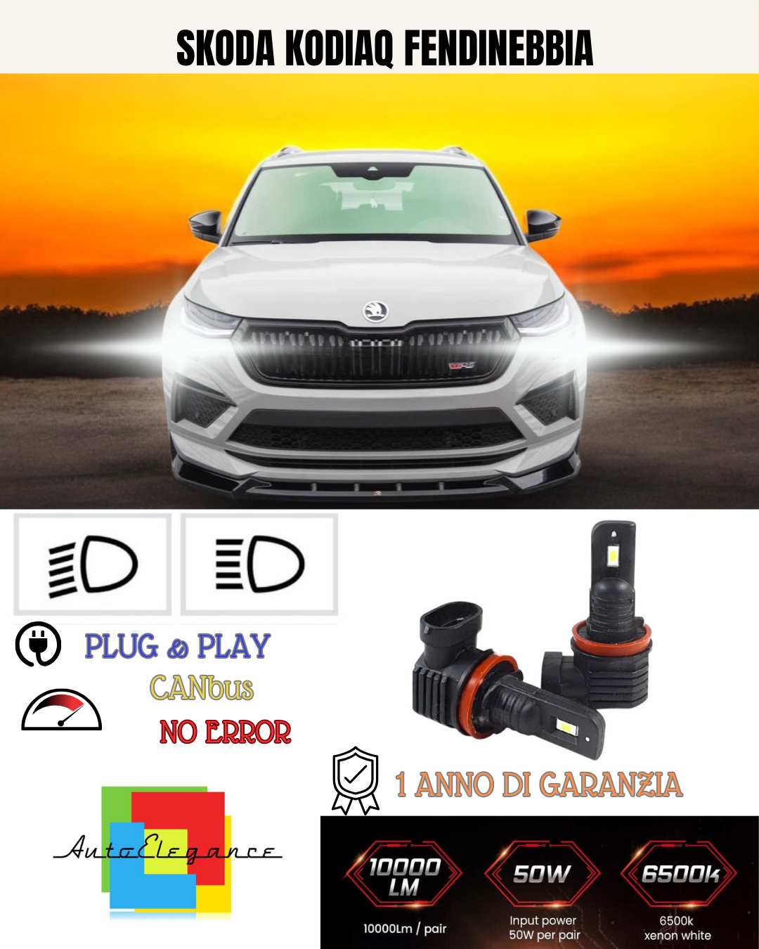💕 KIT LED H8 SKODA KODIAQ FENDINEBBIA 6000K BIANCO 6000 LUMEN 💕