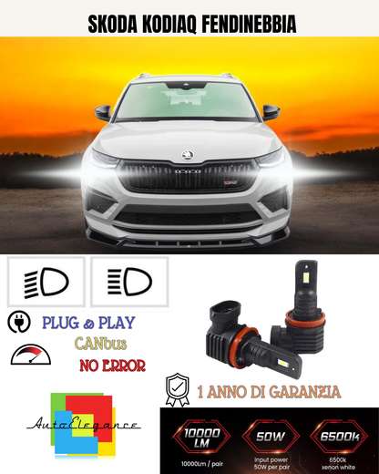 💕 KIT LED H8 SKODA KODIAQ FENDINEBBIA 6000K BIANCO 6000 LUMEN 💕