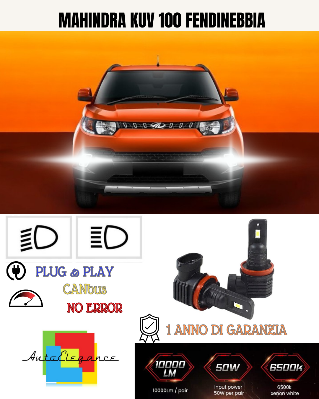 💕 KIT LED H11 MAHINDRA KUV 100 FENDINEBBIA 6000K BIANCO 6000 LUMEN 💕