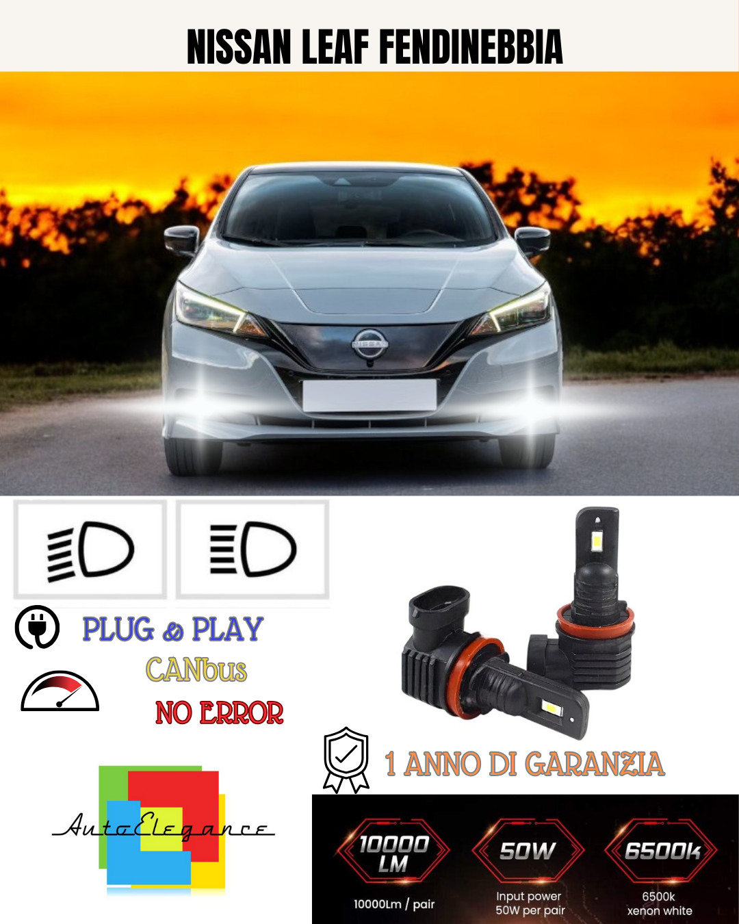 💕 KIT LED H8 NISSAN LEAF FENDINEBBIA 6000K BIANCO 6000 LUMEN 💕
