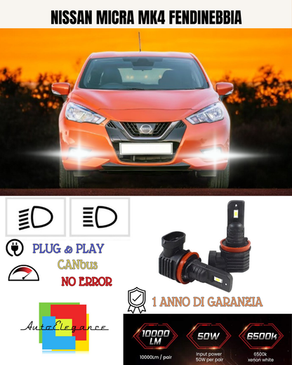 💕 KIT LED H11 NISSAN MICRA MK4 FENDINEBBIA 6000K BIANCO 6000 LUMEN 💕