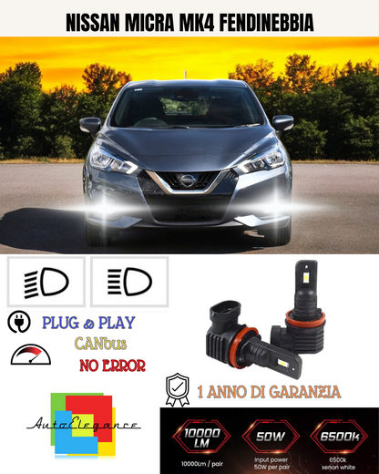 💕 KIT LED H11 NISSAN MICRA MK4 FENDINEBBIA 6000K BIANCO 6000 LUMEN 💕