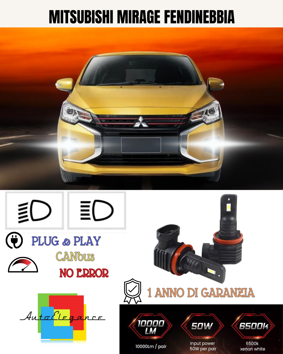 💕 KIT LED H8 MITSUBISHI MIRAGE FENDINEBBIA 6000K BIANCO 6000 LUMEN 💕