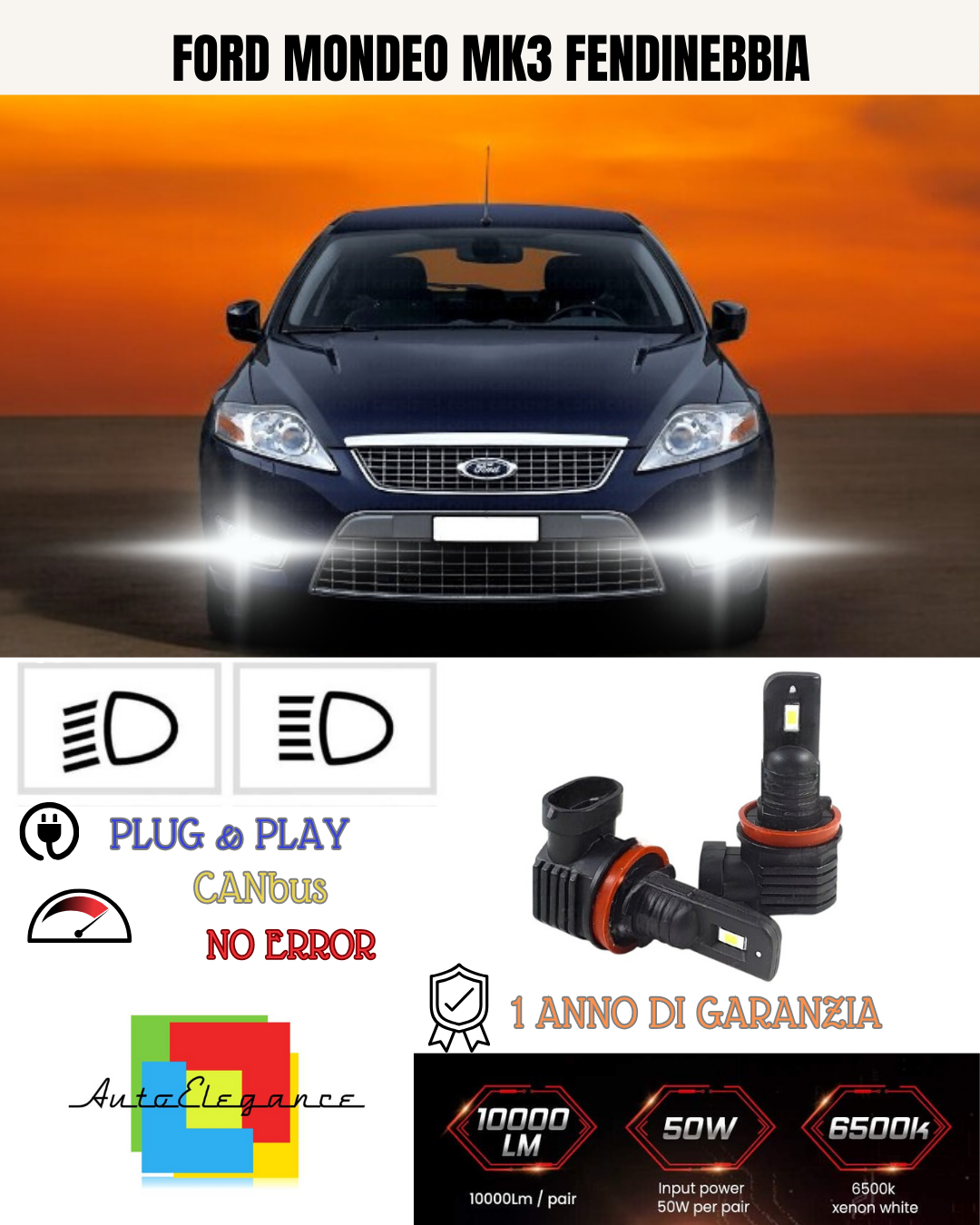 💕 KIT LED H11 FORD MONDEO FENDINEBBIA 6000K BIANCO 6000 LUMEN 💕