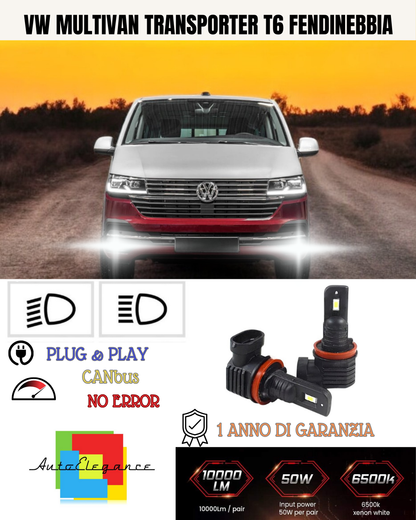 💕 KIT LED H11 VW MULTIVAN TRANSPORTER T6 FENDINEBBIA 6000K BIANCO 6000 LUMEN 💕