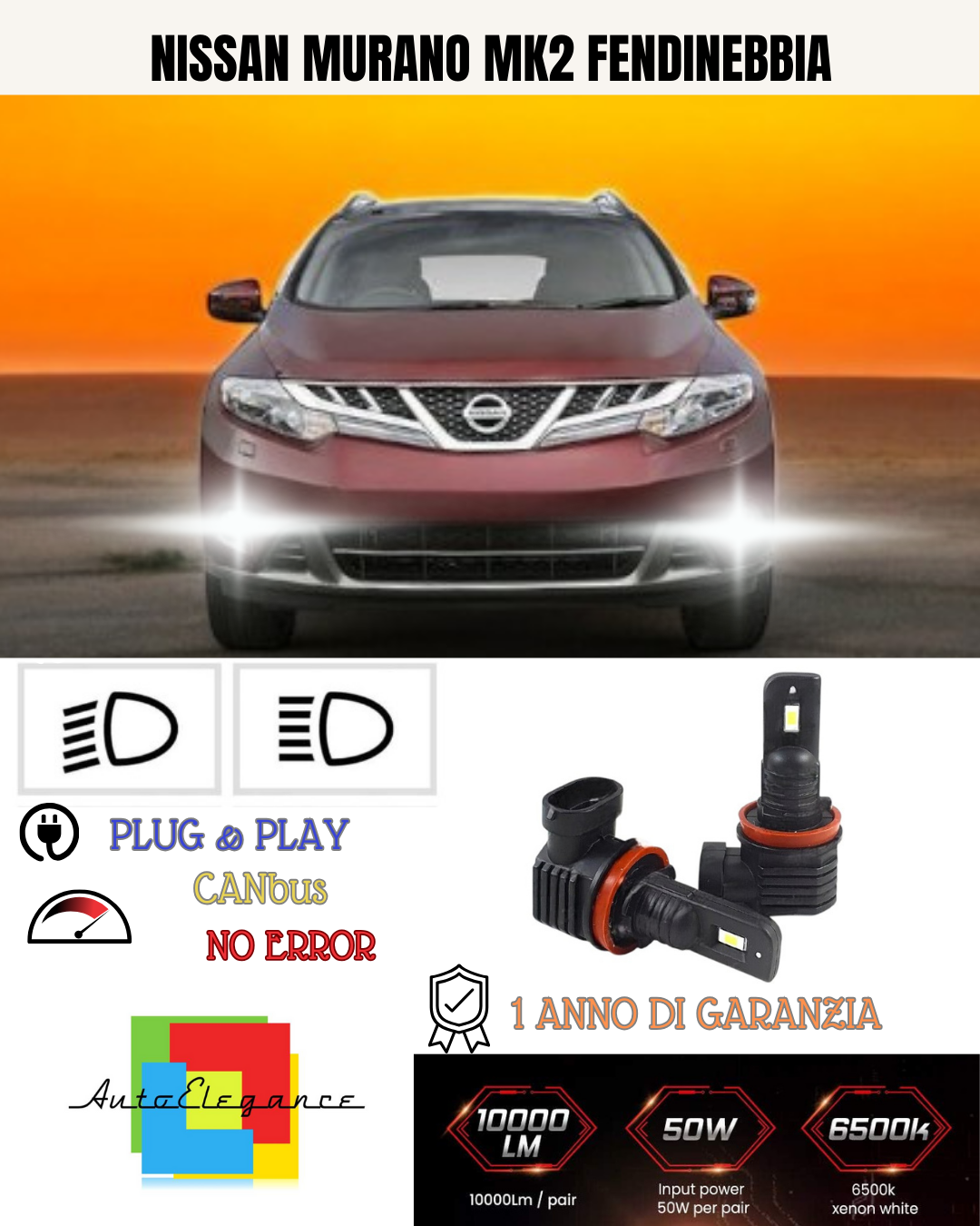 💕 KIT LED H8 NISSAN MURANO MK2 FENDINEBBIA 6000K BIANCO 6000 LUMEN 💕