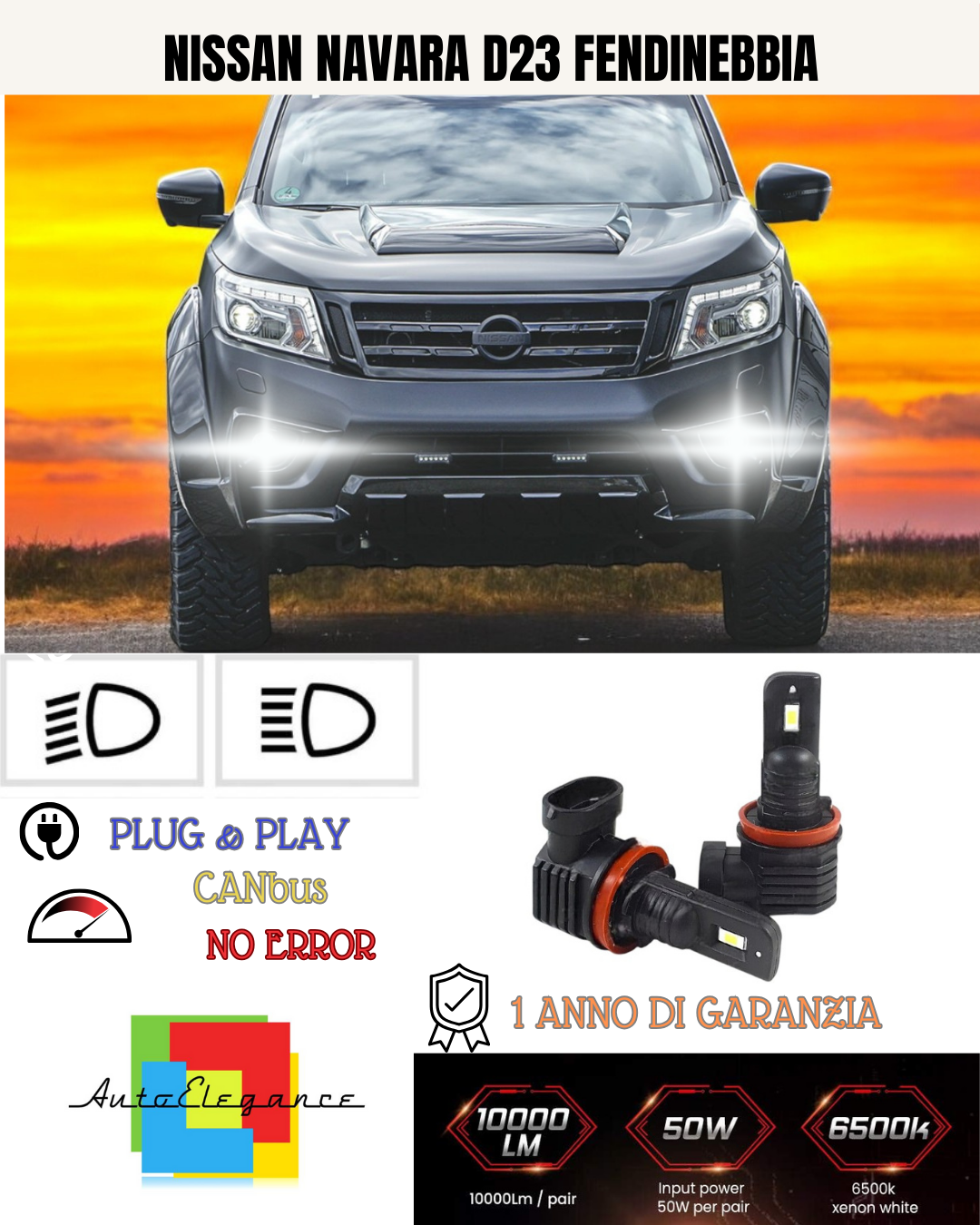 💕 KIT LED H11 NISSAN NAVARA D23 FENDINEBBIA 6000K BIANCO 6000 LUMEN 💕