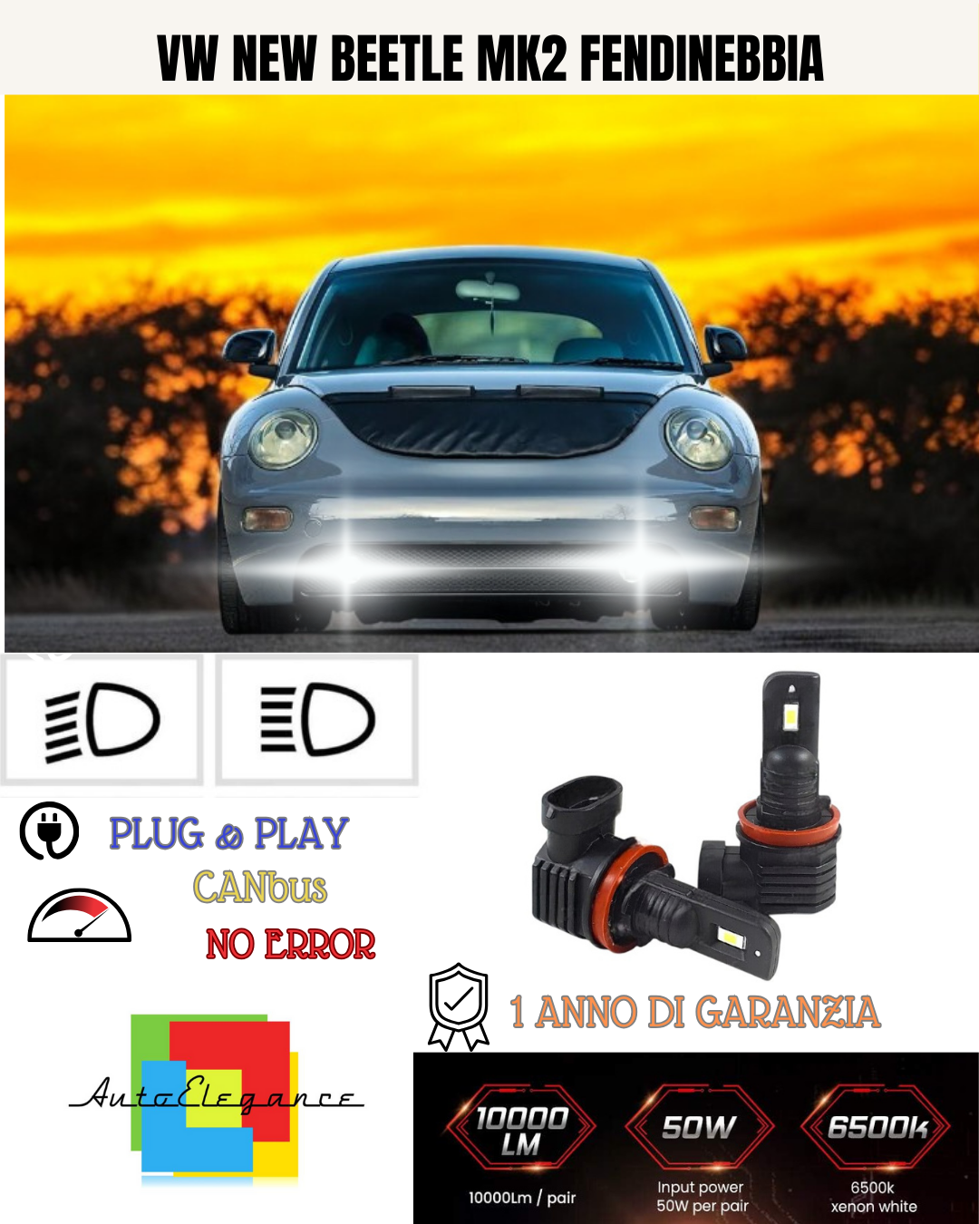 💕 KIT LED H8 VW NEW BEETLE MK2 FENDINEBBIA 6000K BIANCO 6000 LUMEN 💕