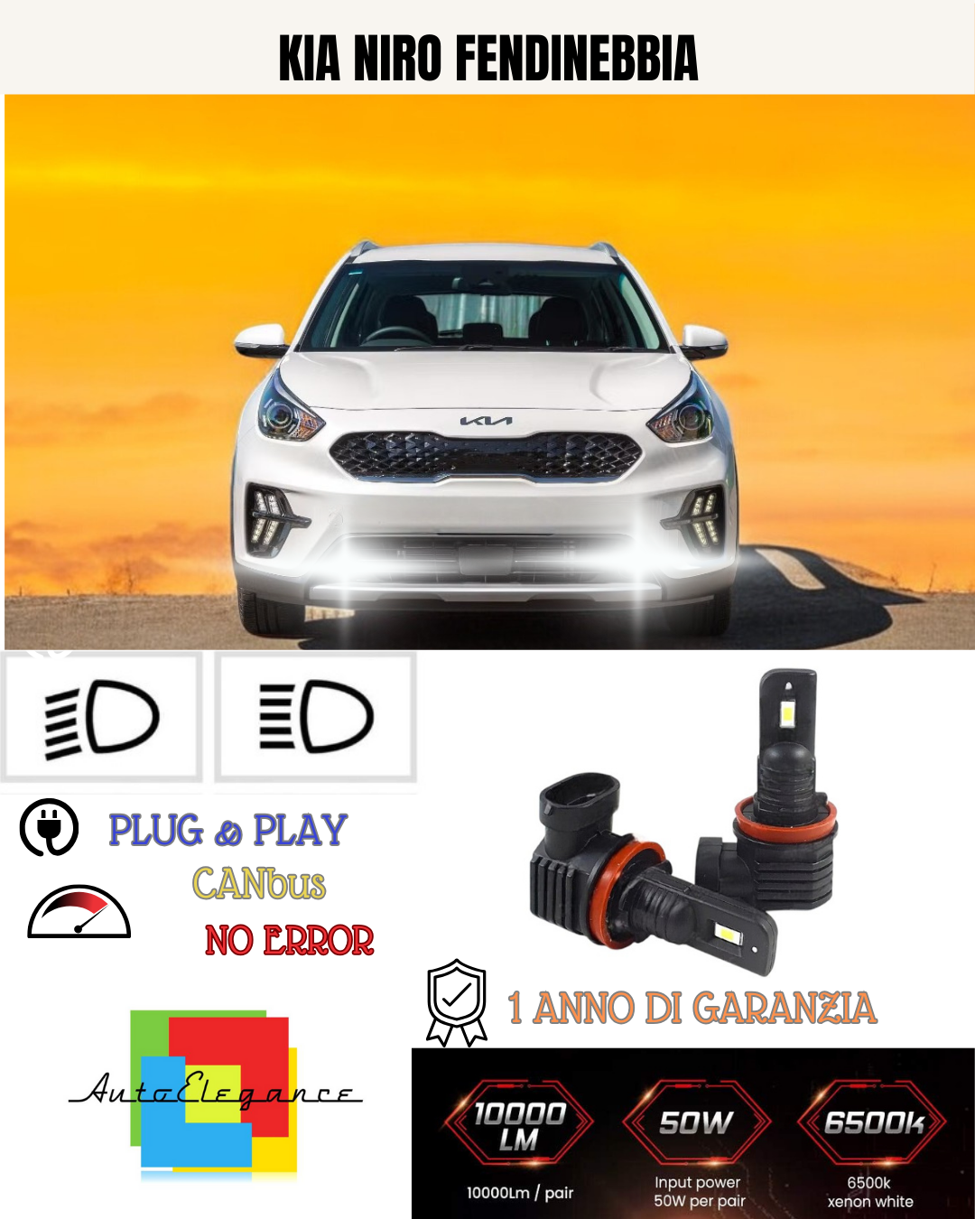 💕 KIT LED H8 KIA NIRO FENDINEBBIA 6000K BIANCO 6000 LUMEN 💕