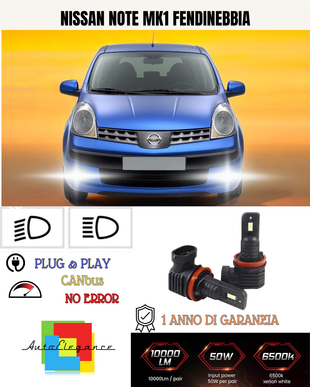 💕 KIT LED H8 NISSAN NOTE MK1 FENDINEBBIA 6000K BIANCO 6000 LUMEN 💕