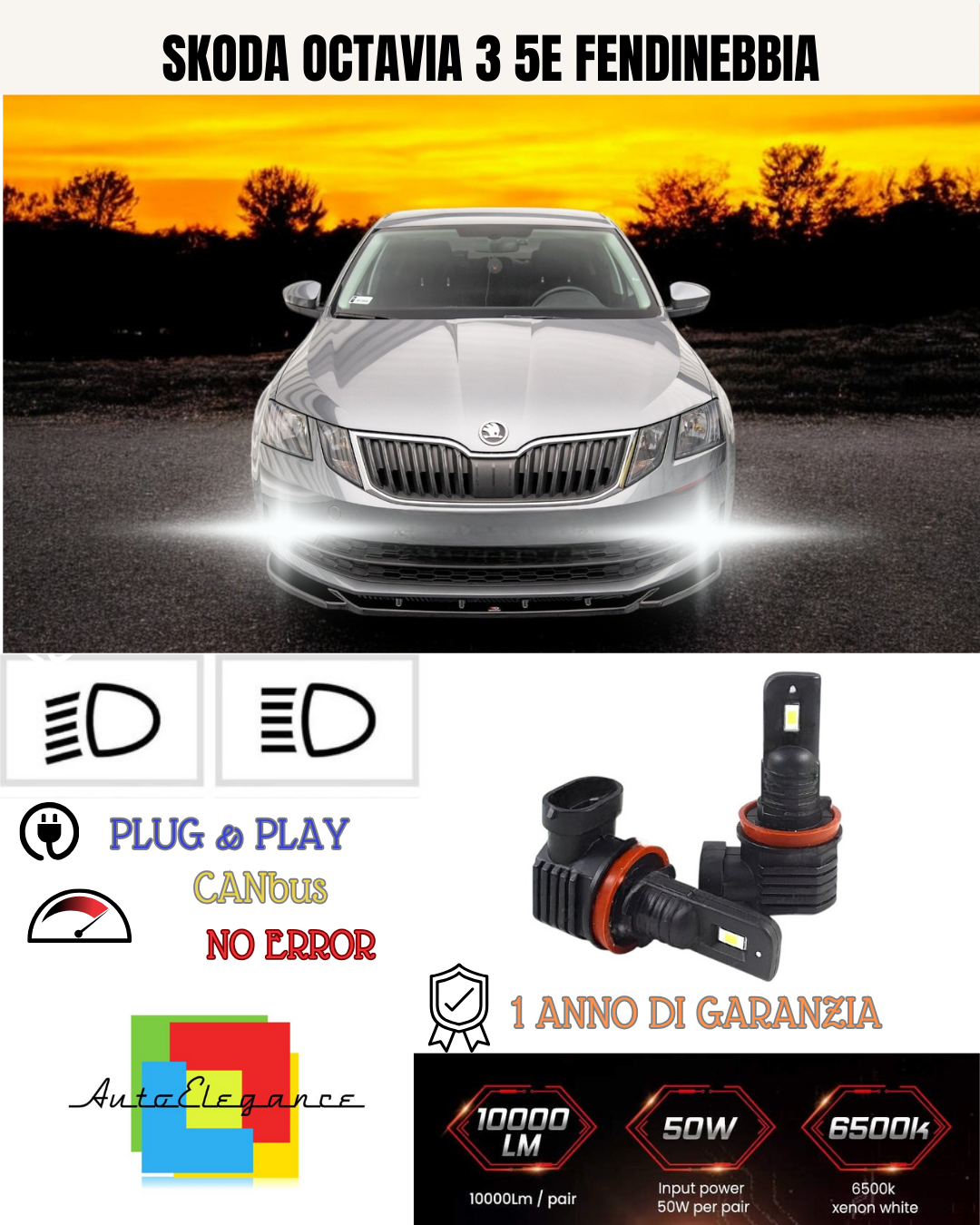 💕 KIT LED H8 SKODA OCTAVIA 3 5E FENDINEBBIA 6000K BIANCO 6000 LUMEN 💕