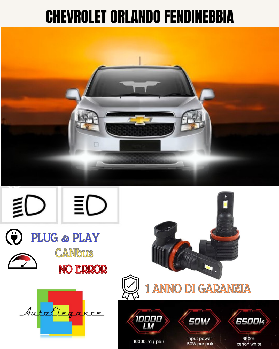 💕 KIT LED H8 CHEVROLET ORLANDO FENDINEBBIA 6000K BIANCO 6000 LUMEN 💕