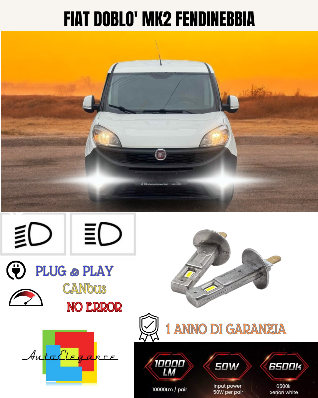 💕 KIT LED H1 FIAT DOBLO' MK2 FENDINEBBIA 6000K BIANCO 6000 LUMEN 💕