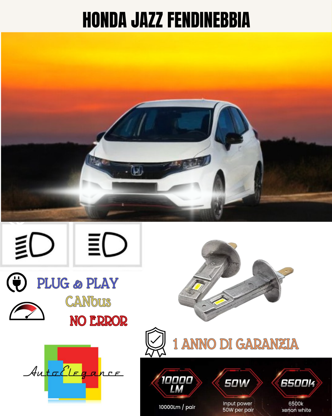 💕 KIT LED H1 HONDA JAZZ FENDINEBBIA 6000K BIANCO 6000 LUMEN 💕