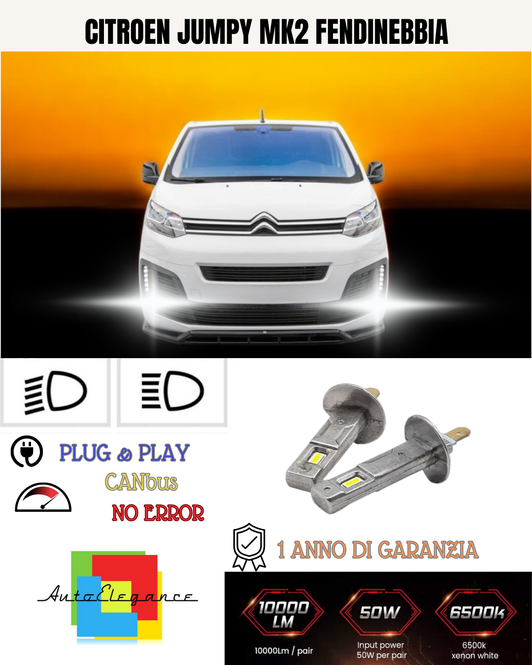 💕 KIT LED H1 CITROEN JUMPY MK2 FENDINEBBIA 6000K BIANCO 6000 LUMEN 💕