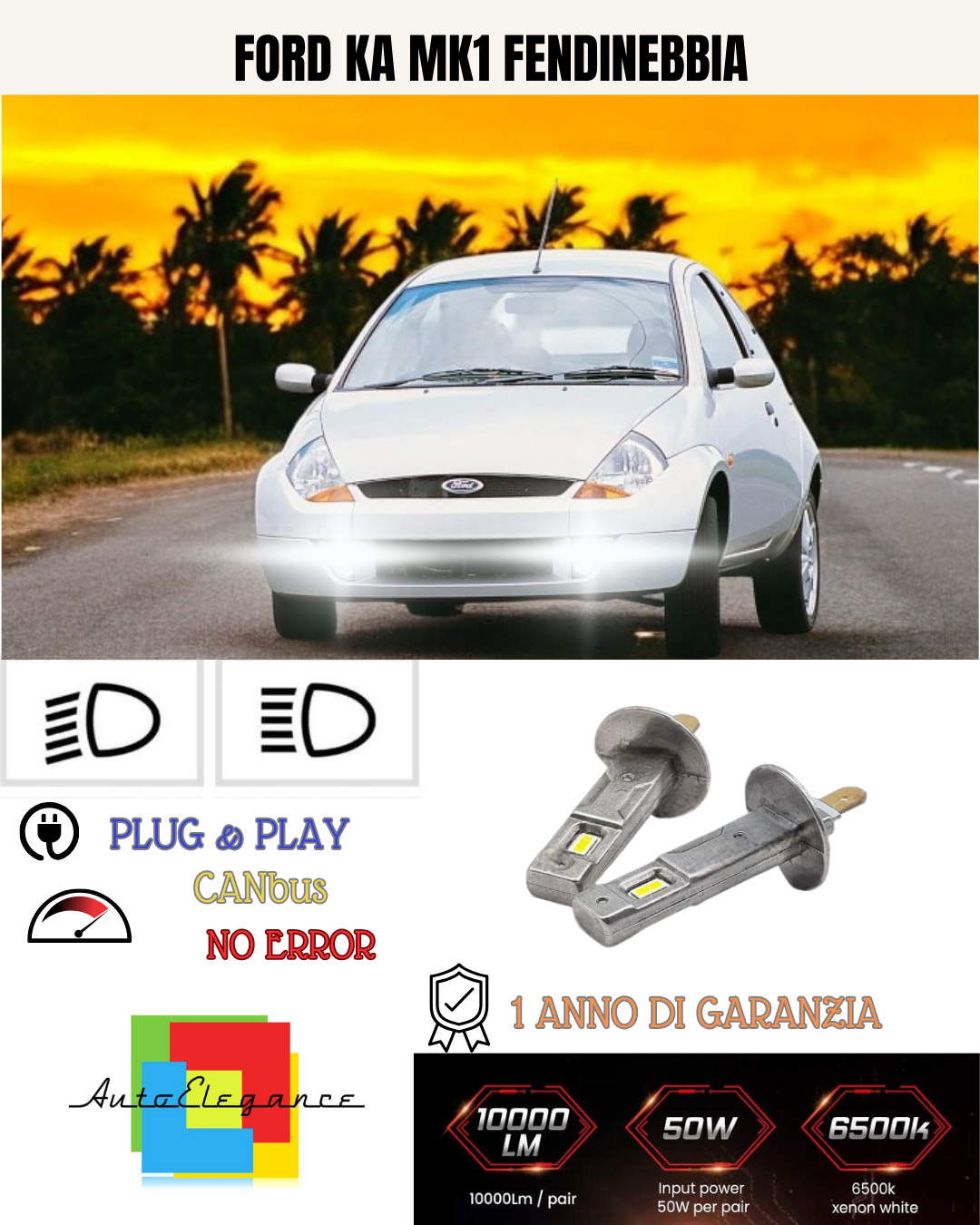💕 KIT LED H1 FORD KA MK1 FENDINEBBIA 6000K BIANCO 6000 LUMEN 💕