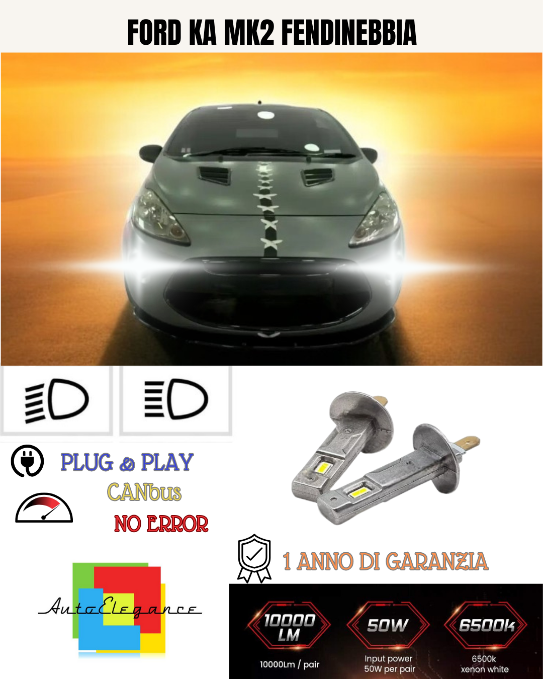 💕 KIT LED H1 FORD KA MK2 FENDINEBBIA 6000K BIANCO 6000 LUMEN 💕