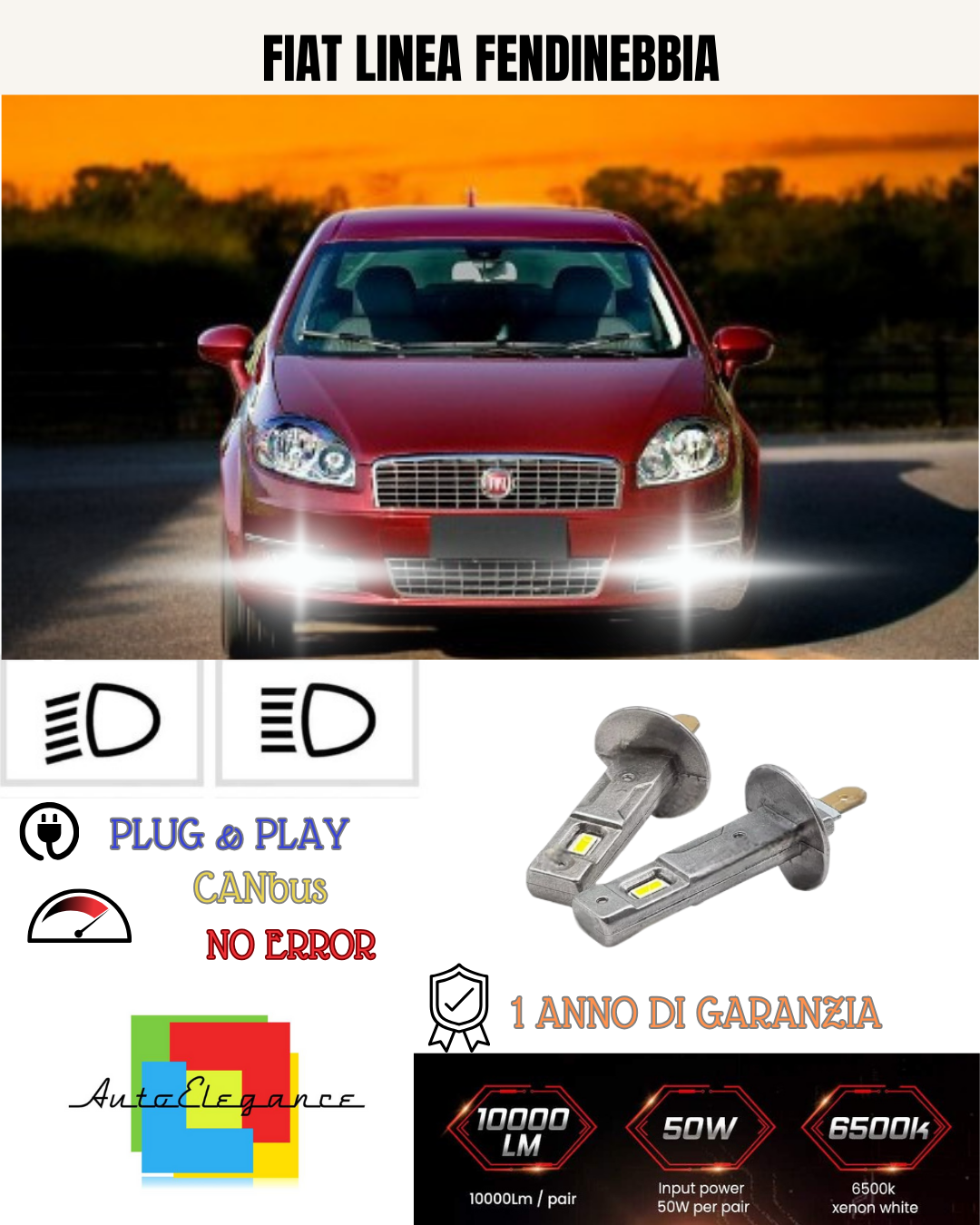 💕 KIT LED H1 FIAT LINEA FENDINEBBIA 6000K BIANCO 6000 LUMEN 💕