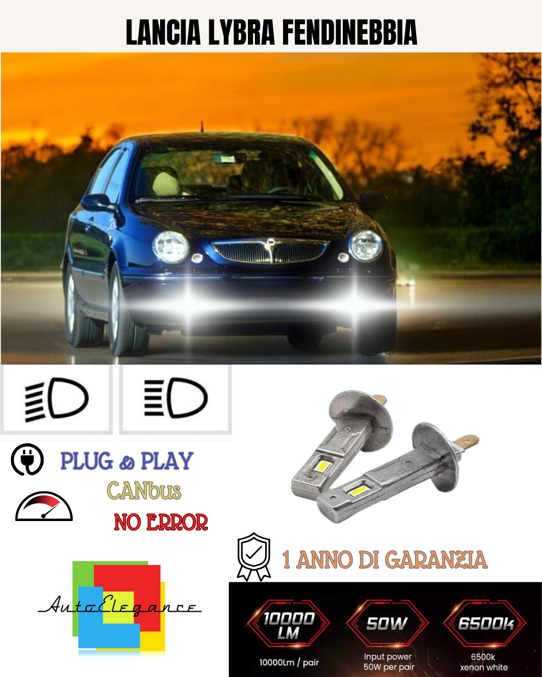 💕 KIT LED H1 LANCIA LYBRA FENDINEBBIA 6000K BIANCO 6000 LUMEN 💕
