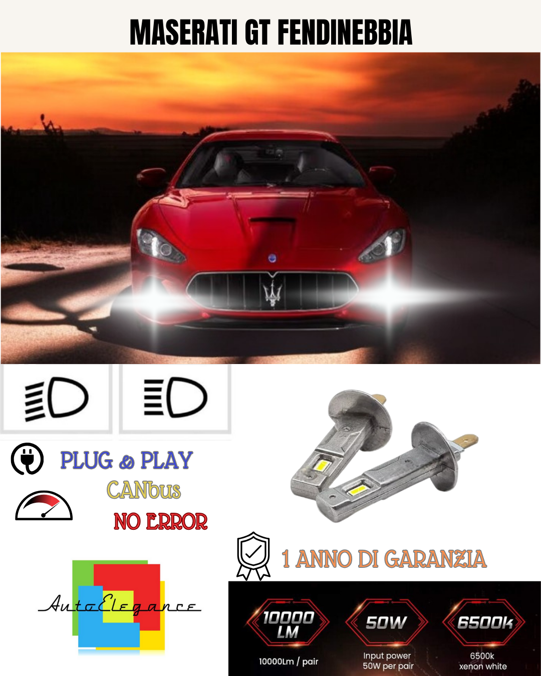 💕 KIT LED H1 MASERATI GT FENDINEBBIA 6000K BIANCO 6000 LUMEN 💕