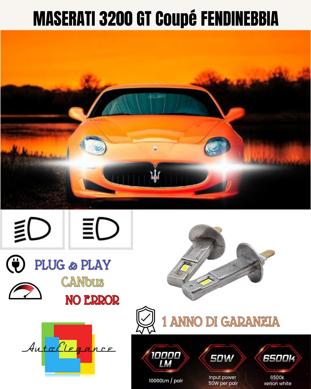💕 KIT LED H1 MASERATI GT 3200 GT Coupé FENDINEBBIA 6000K BIANCO 6000 LUMEN 💕