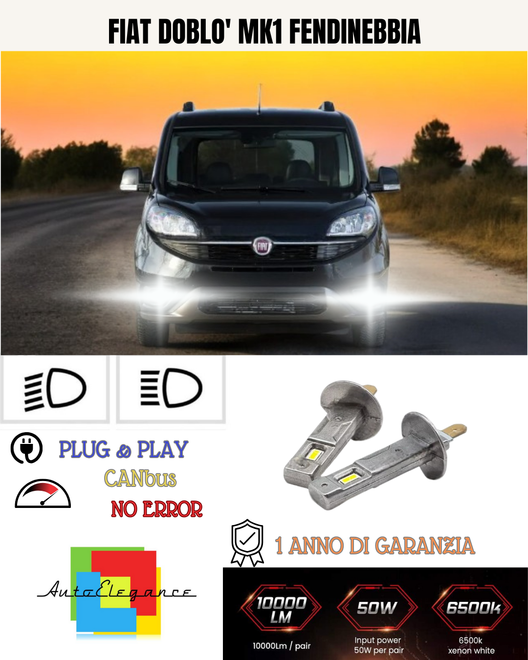 💕 KIT LED H1 FIAT DOBLO' MK1 FENDINEBBIA 6000K BIANCO 6000 LUMEN 💕