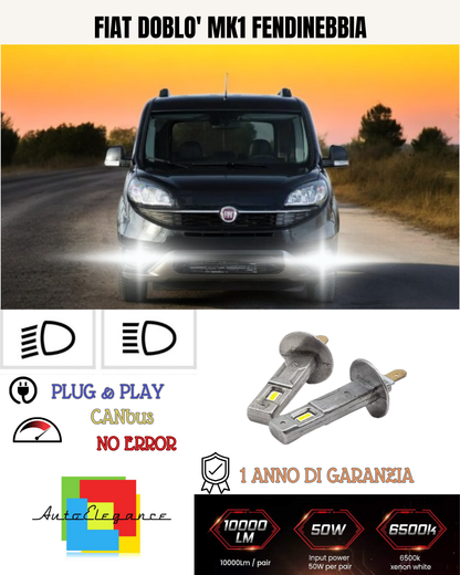 💕 KIT LED H1 FIAT DOBLO' MK1 FENDINEBBIA 6000K BIANCO 6000 LUMEN 💕
