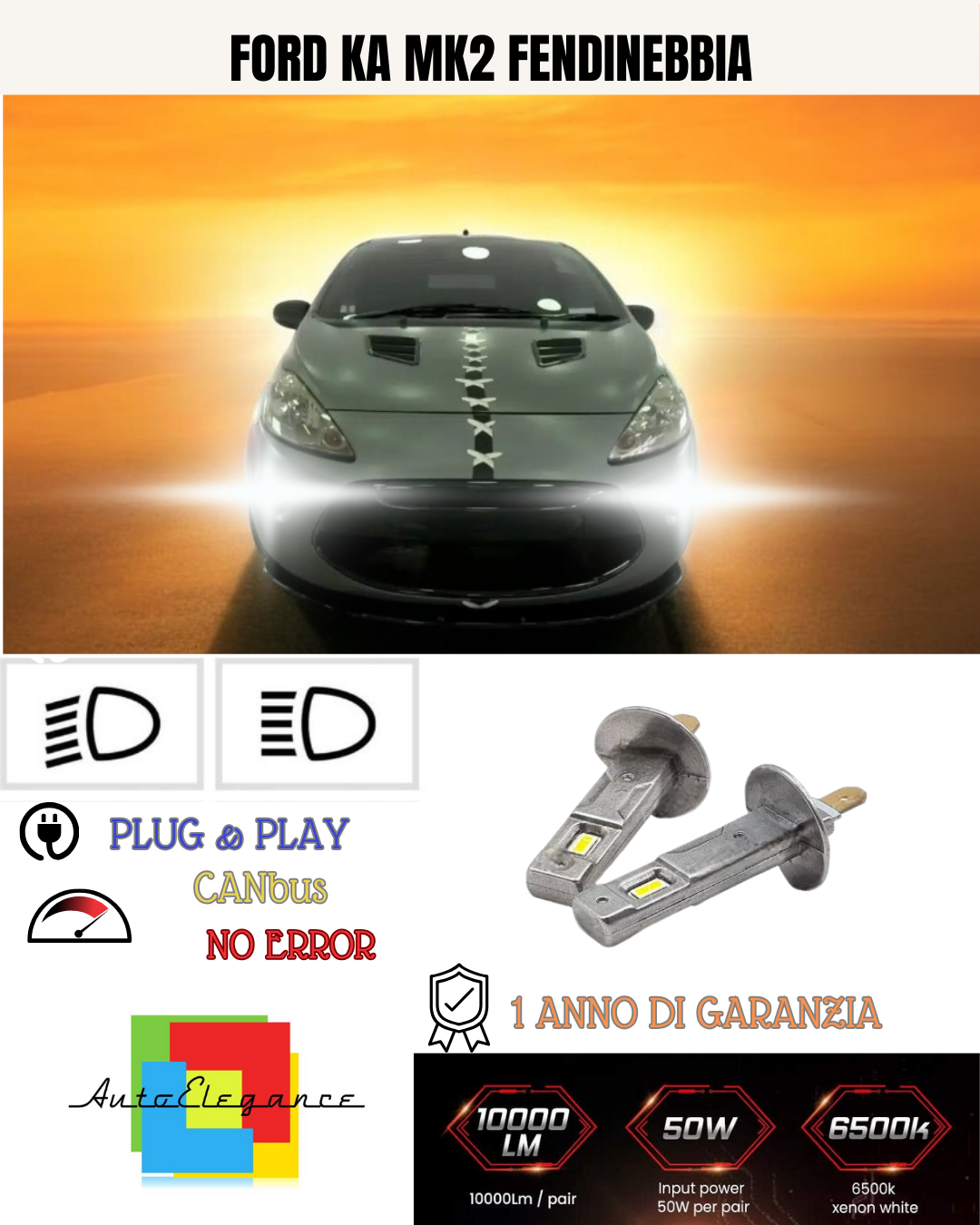 💕 KIT LED H1 FORD KA MK2 FENDINEBBIA 6000K BIANCO 6000 LUMEN 💕
