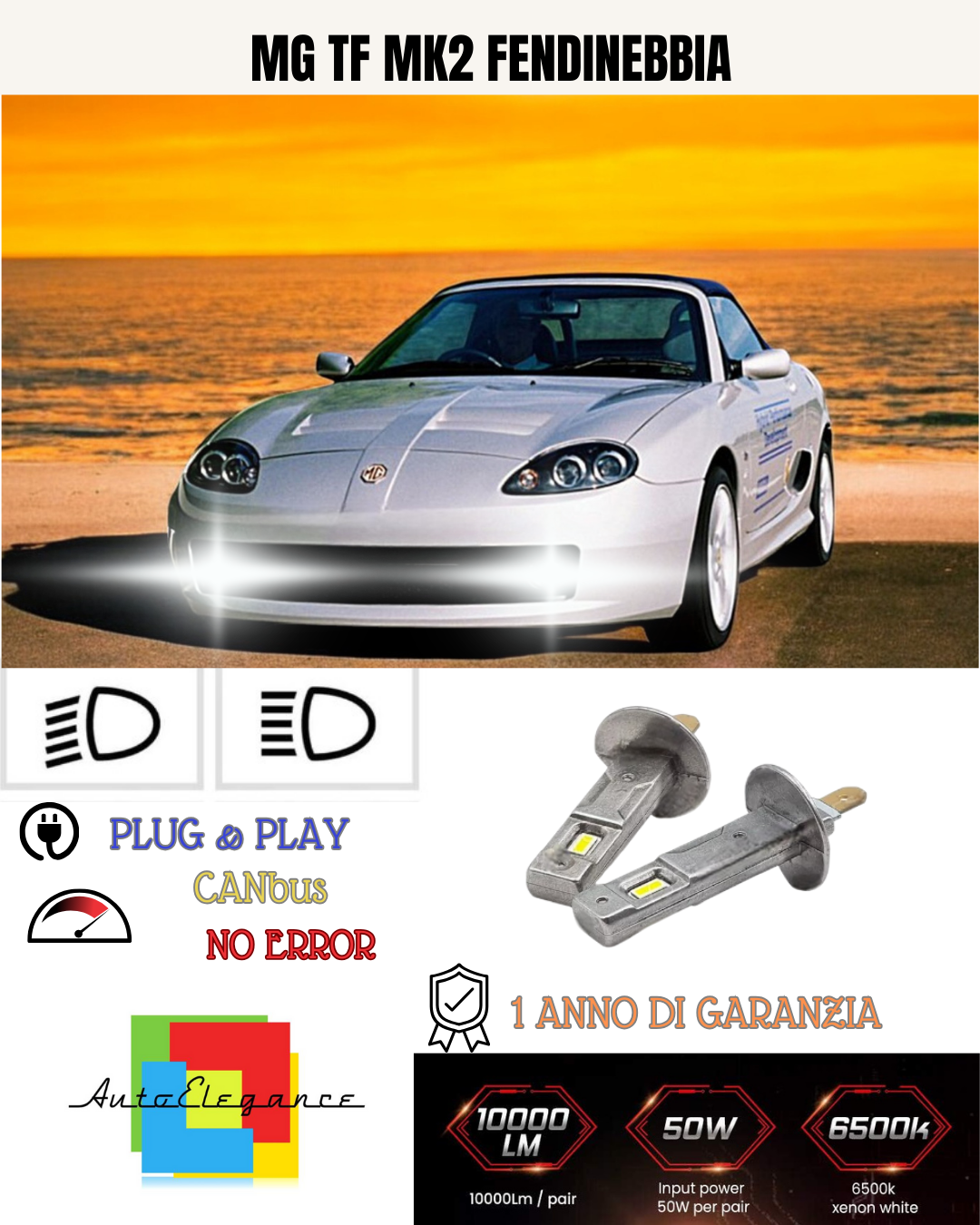 💕 KIT LED H1 MG TF MK2 FENDINEBBIA 6000K BIANCO 6000 LUMEN 💕