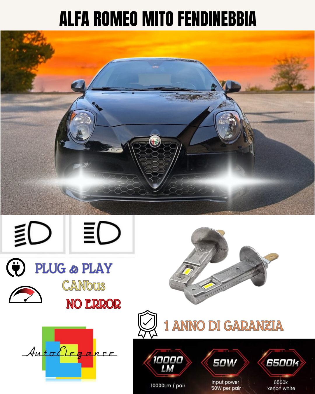 💕 KIT LED H1 ALFA ROMEO MITO FENDINEBBIA 6000K BIANCO 6000 LUMEN 💕