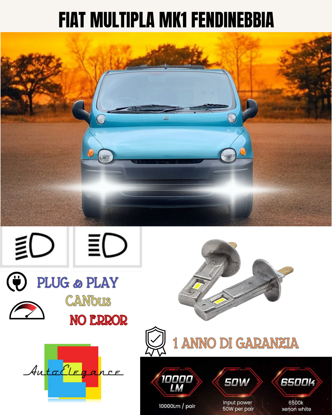 💕 KIT LED H1 FIAT MULTIPLA MK1 FENDINEBBIA 6000K BIANCO 6000 LUMEN 💕