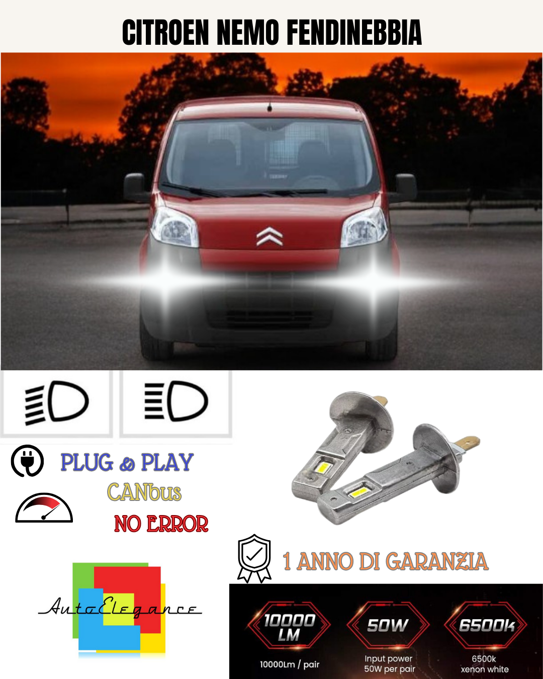 💕 KIT LED H1 CITROEN NEMO FENDINEBBIA 6000K BIANCO 6000 LUMEN 💕