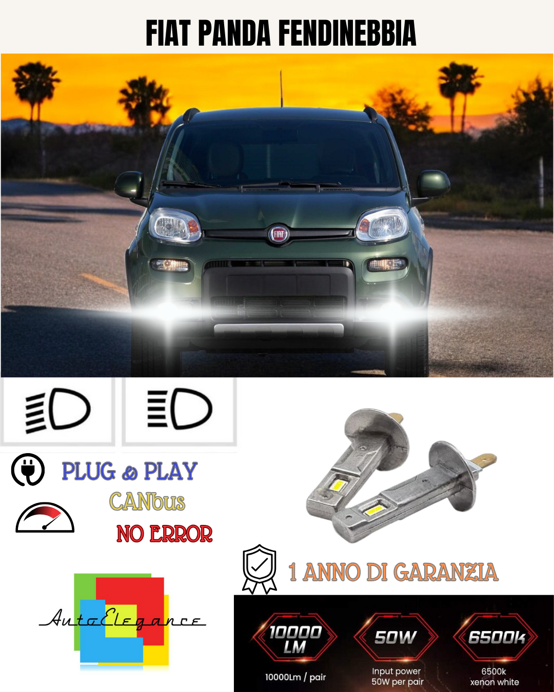 💕 KIT LED H1 FIAT PANDA FENDINEBBIA 6000K BIANCO 6000 LUMEN 💕