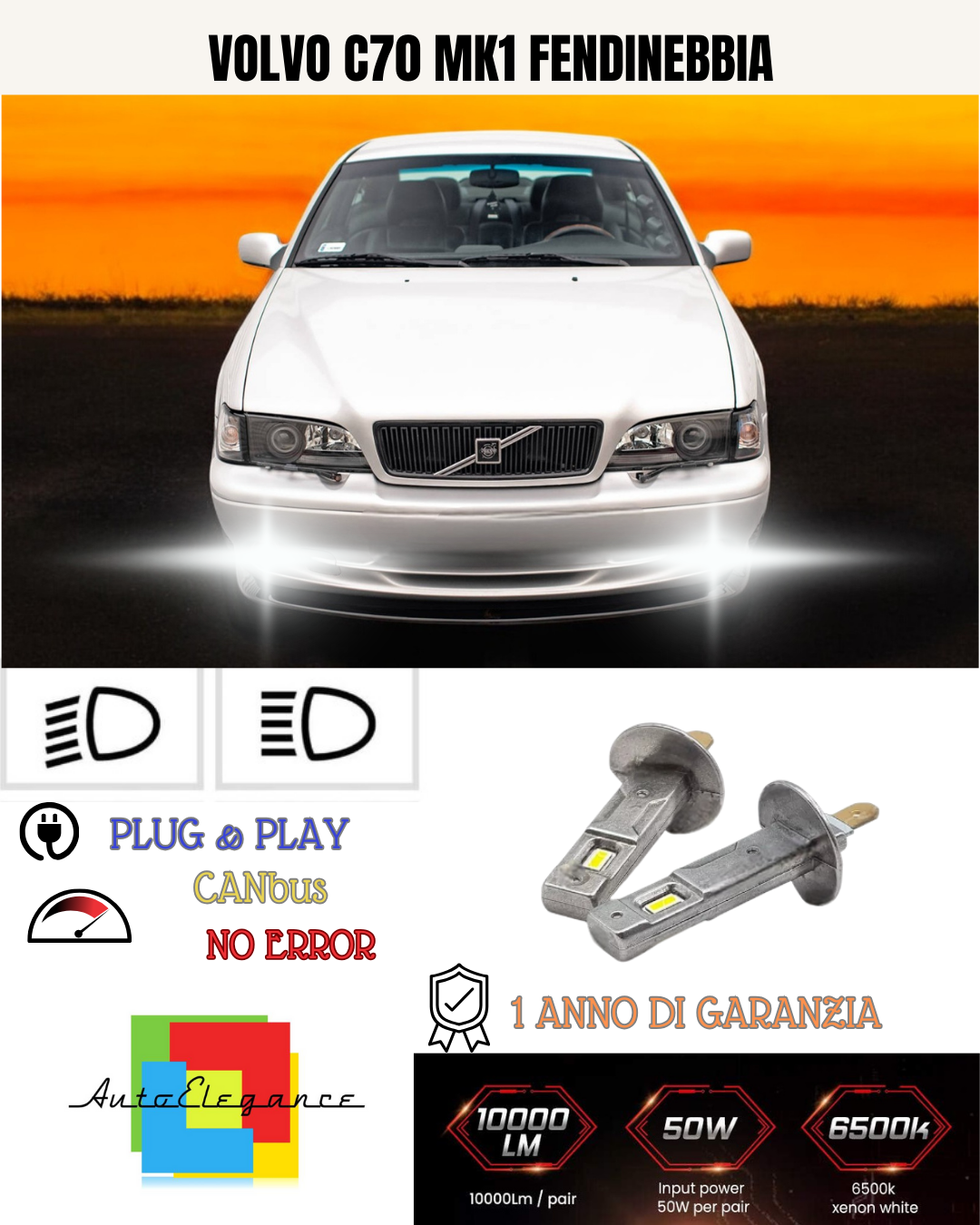 💕 KIT LED H1 VOLVO C70 MK1 FENDINEBBIA 6000K BIANCO 6000 LUMEN 💕