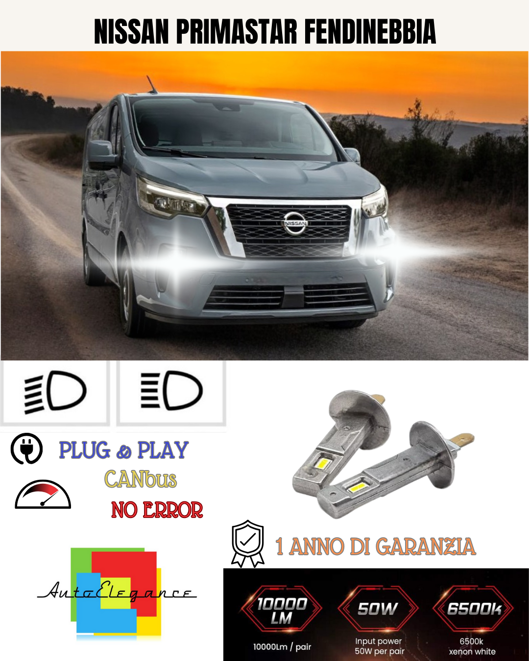 💕 KIT LED H1 NISSAN PRIMASTAR FENDINEBBIA 6000K BIANCO 6000 LUMEN 💕